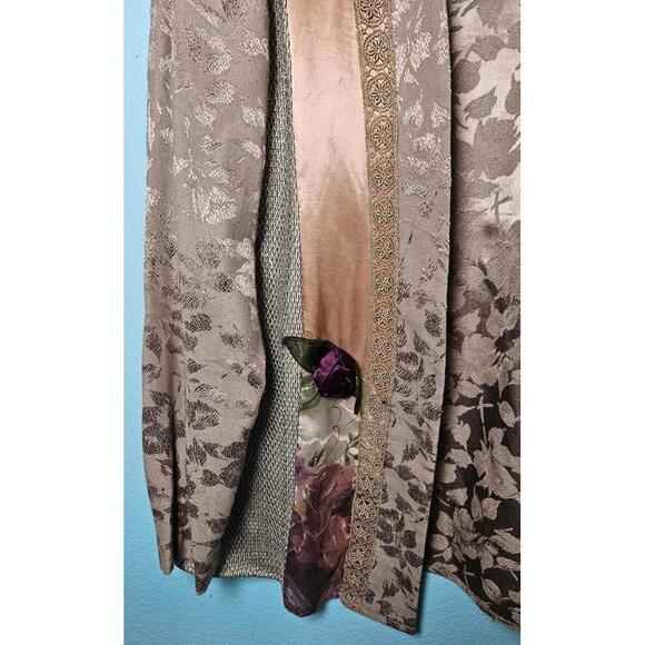 Vintage Taupe Jacquard Floral Blouse Jacket Funky Eclectic Art Teacher Chic Boho - Picture 7 of 9